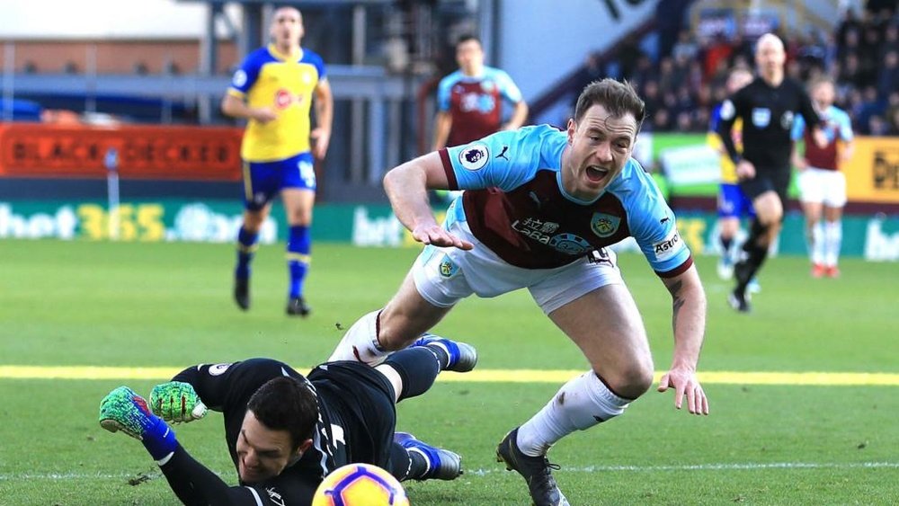 Ashley Barnes was booked for his penalty protests in the first half. GOAL