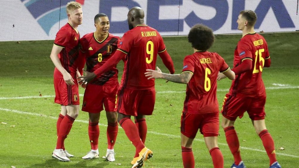 Belgium celebrate their win in the match. GOAL