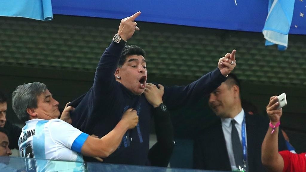 Maradona celebrated Argentina's two goals wildly. GOAL