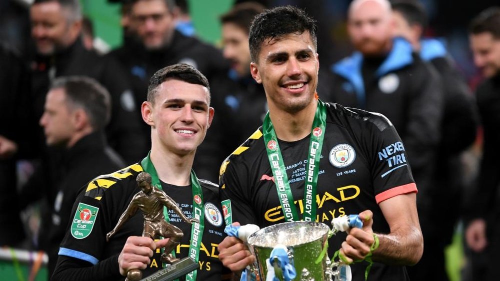 Guardiola says Phil Foden (L) has a very bright future ahead. GOAL