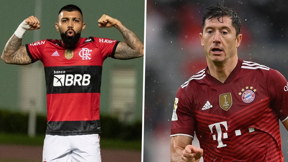 Gabigol e Lewandowski: trocas de gentilezas e recordes de gols por Flamengo e Bayern. AFP