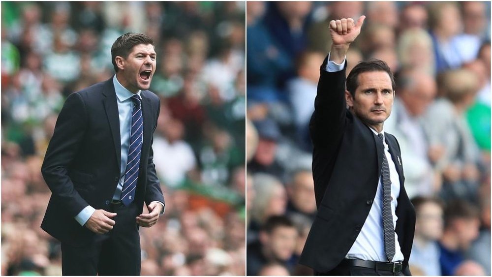 Rangers boss Steven Gerrard and Derby County manager Frank Lampard. GOAL