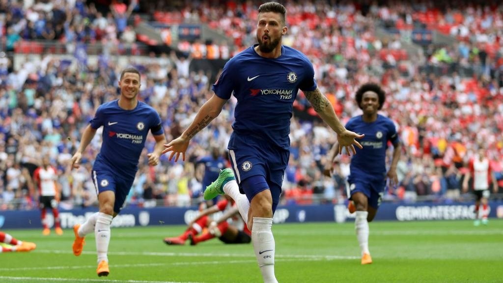 Giroud opened the scoring at Wembley. GOAL