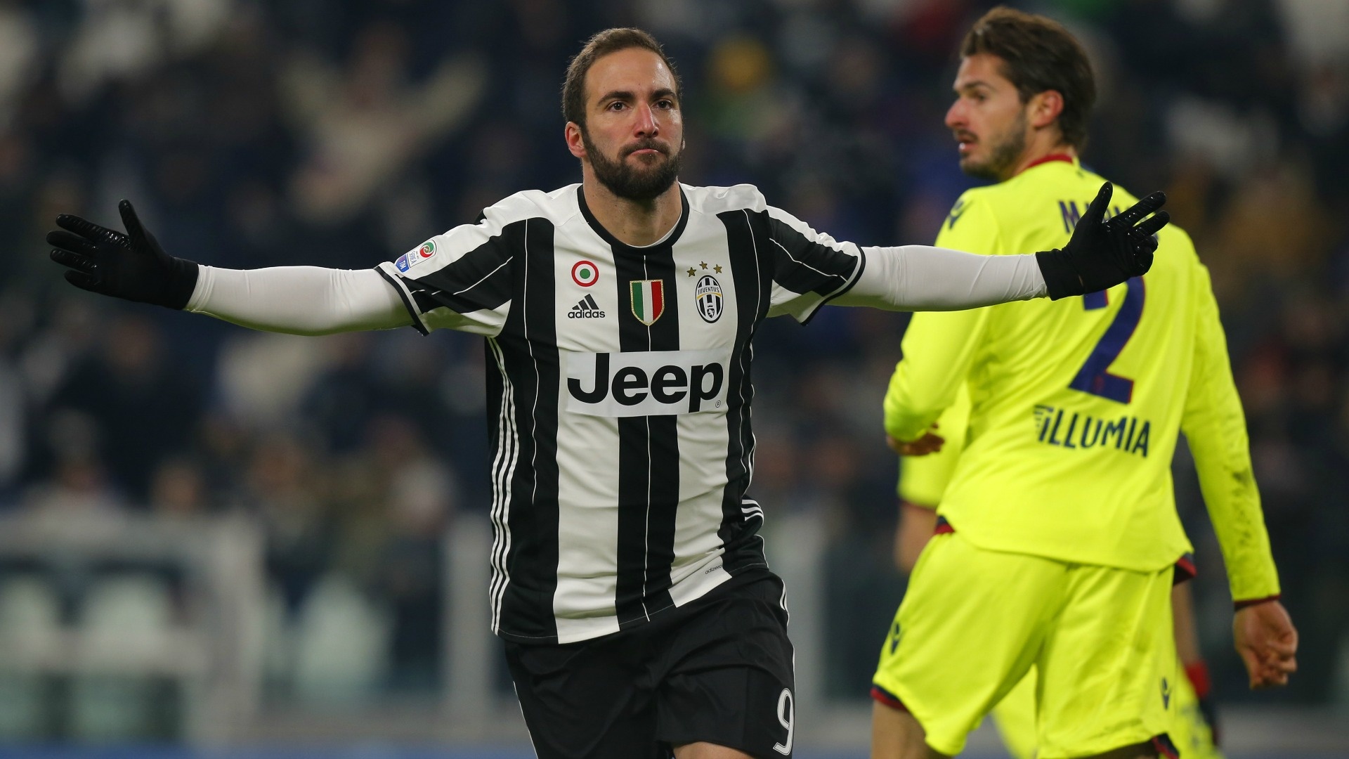Gonzalo Higuain celebrates scoring against Bologna. Goal