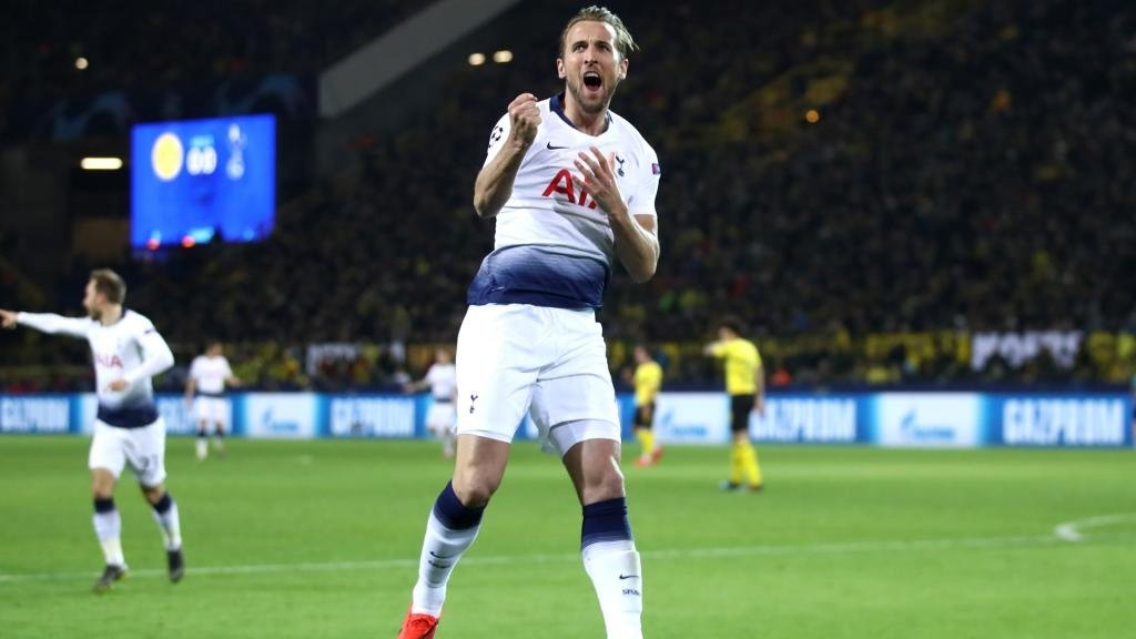 Harry Kane scoring against Dortmund. GOAL