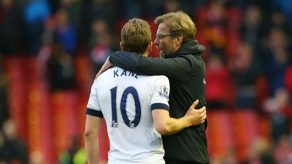 Klopp and Kane pictured in 2017. GOAL