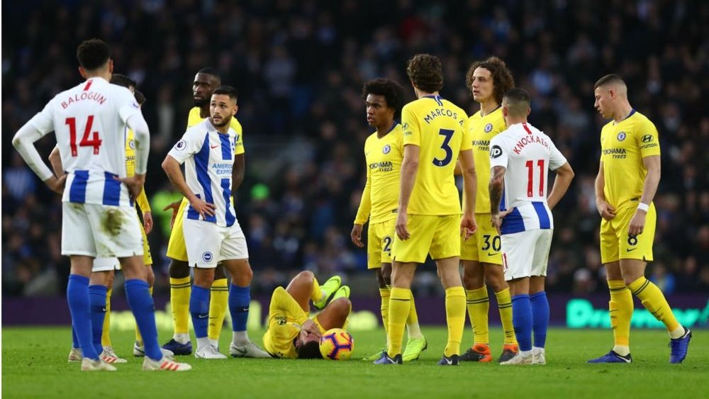 Hazard suffered a knock after inspiring Chelsea to victory at Brighton. GOAL
