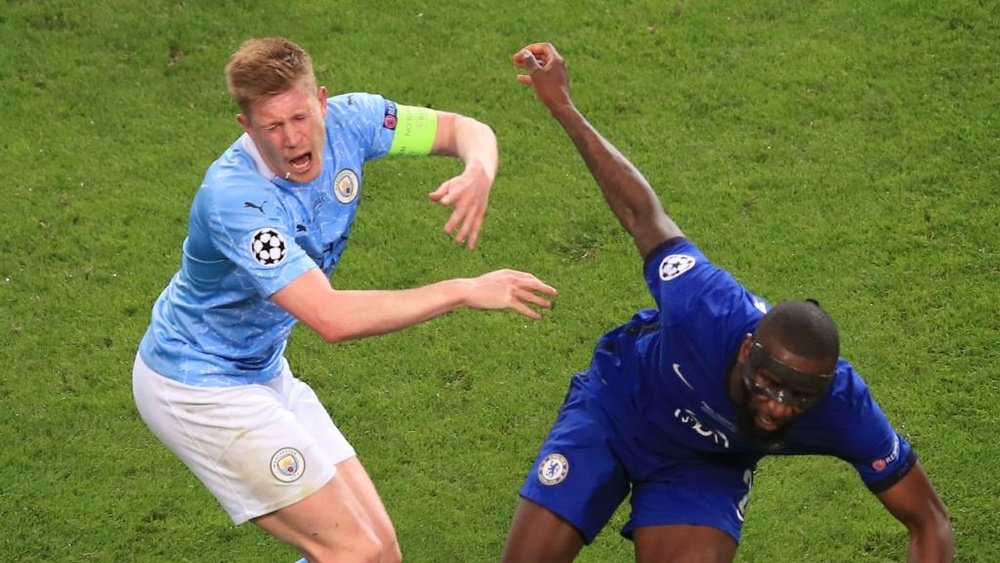 Rudiger clashed heavily with De Bruyne in the UCL final. GOAL