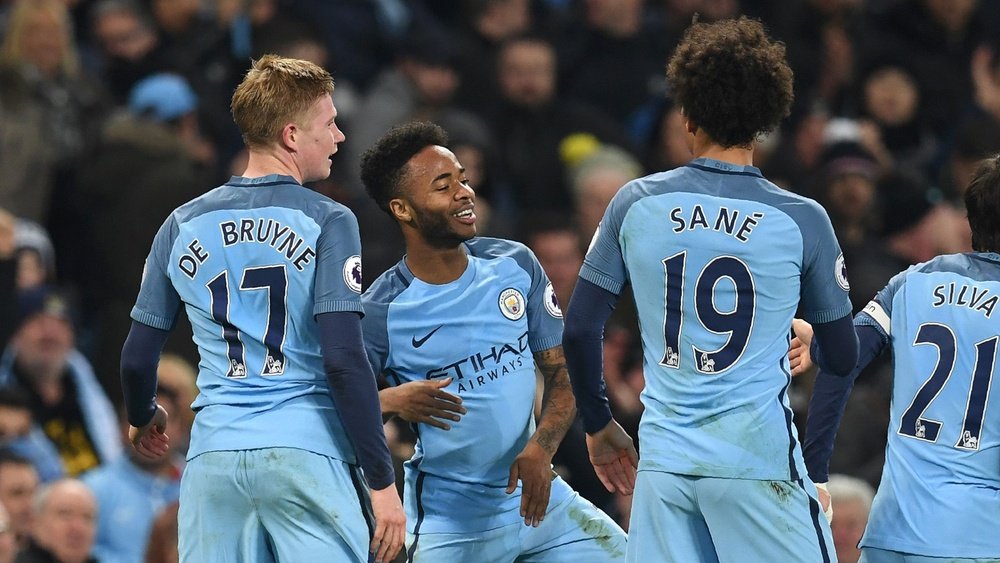 Sterling celebrates scoring the winning goal against Arsenal. Goal