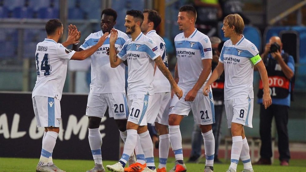 Lazio celebrates Luis Alberto goal vs. Apollon
