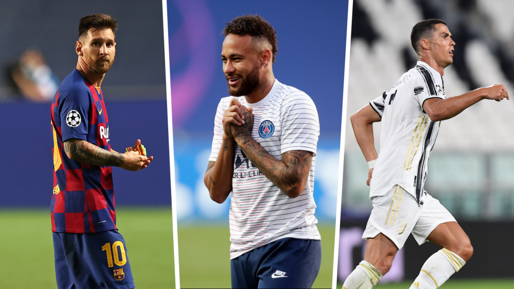 Messi, Neymar, CR7 Montagem mostra os jogadores carecas