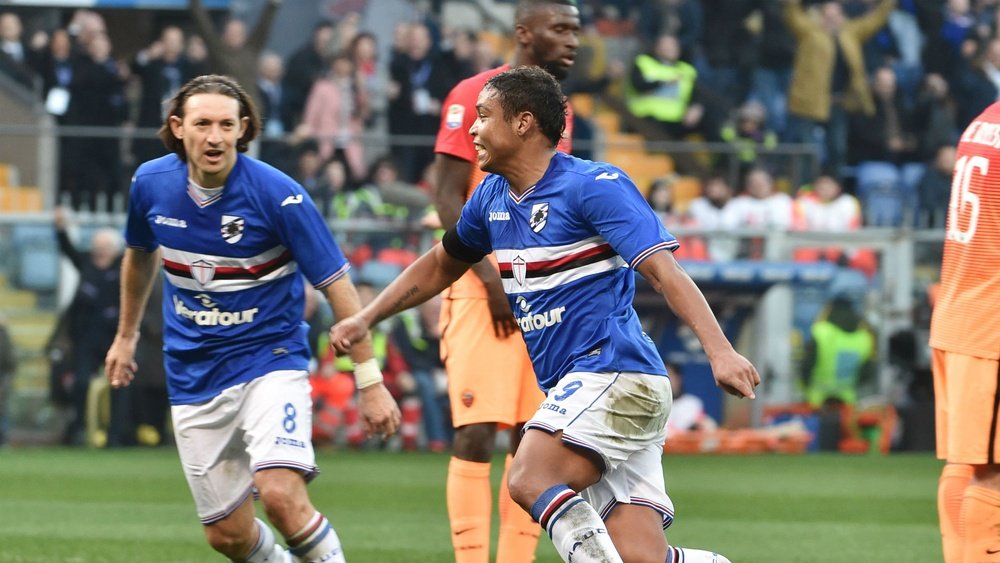 Sampdoria's Luis Muriel celebrating. Goal