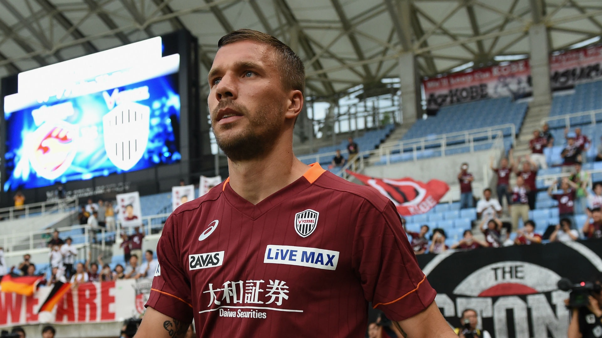 Podolski bags debut double for Kobe