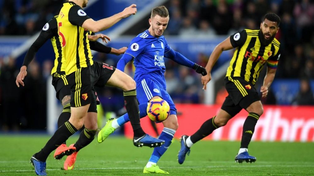Maddison pictured scoring for Leicester against Watford. GOAL