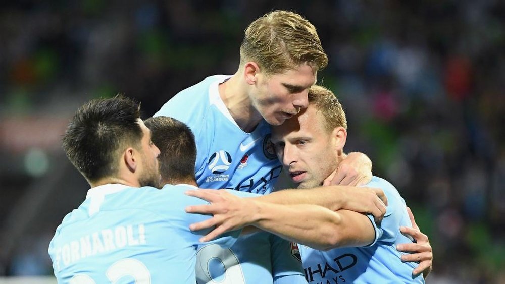 Melbourne City players celebrate their victory. GOAL