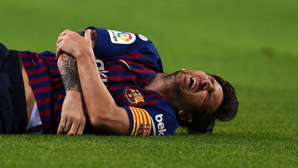 Messi fractured his arm against Sevilla merely two weeks ago. GOAL