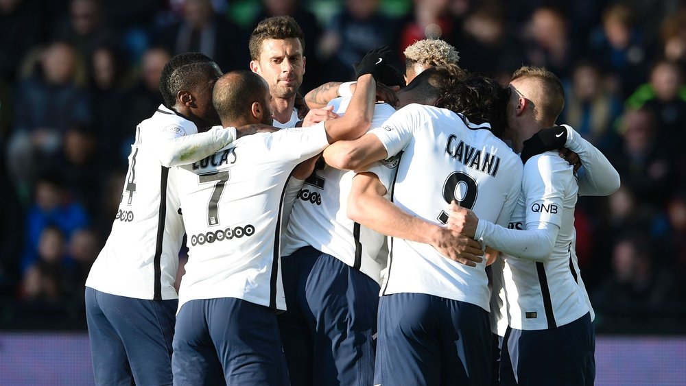 Les joueurs du PSG lors du match de Ligue 1 contre Metz le 18 avril 2017. AFP