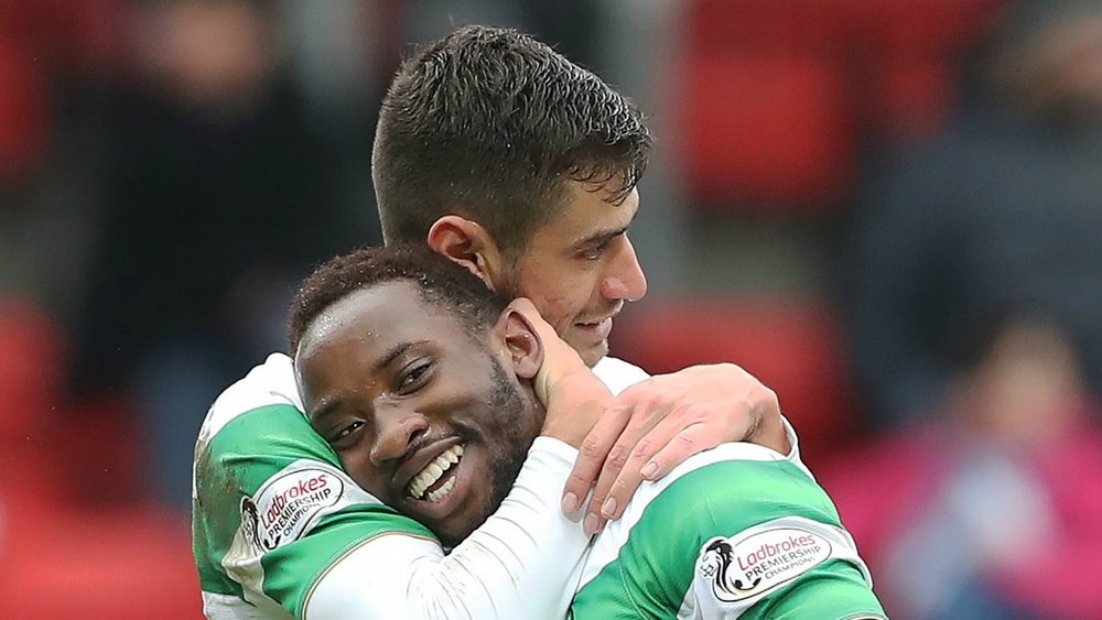 Moussa Dembele celebrating his hat-trick. Goal