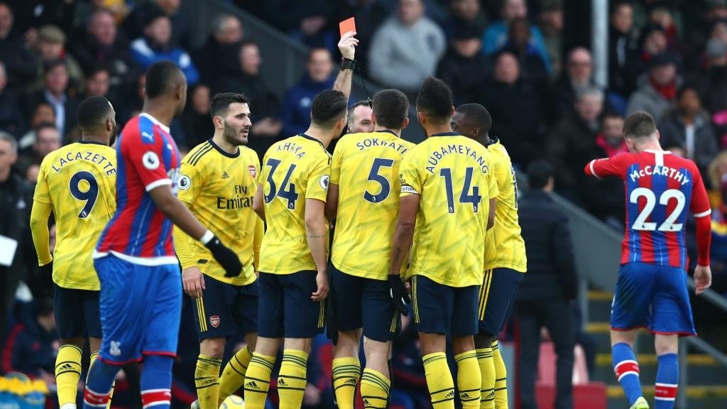Aubameyang scores and sees red. GOAL