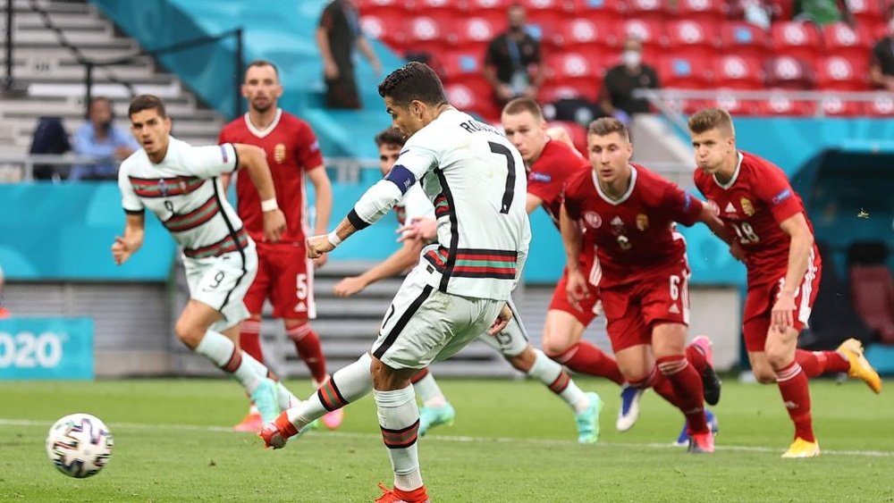 Ronaldo become the Euros leading scorer with his penalty against Hungary. GOAL