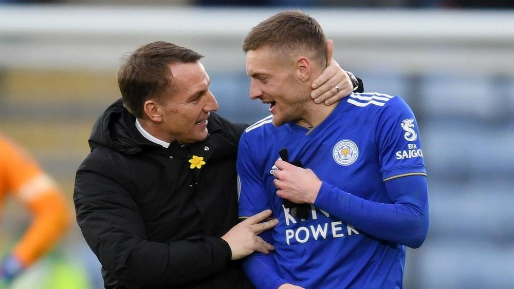 Jamie Vardy and Brendan Rogers have struck up a great relationship in recent weeks. GOAL