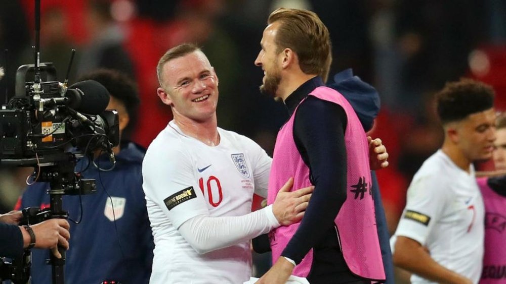 Rooney and Kane pictured after England's victory at Wembley. GOAL