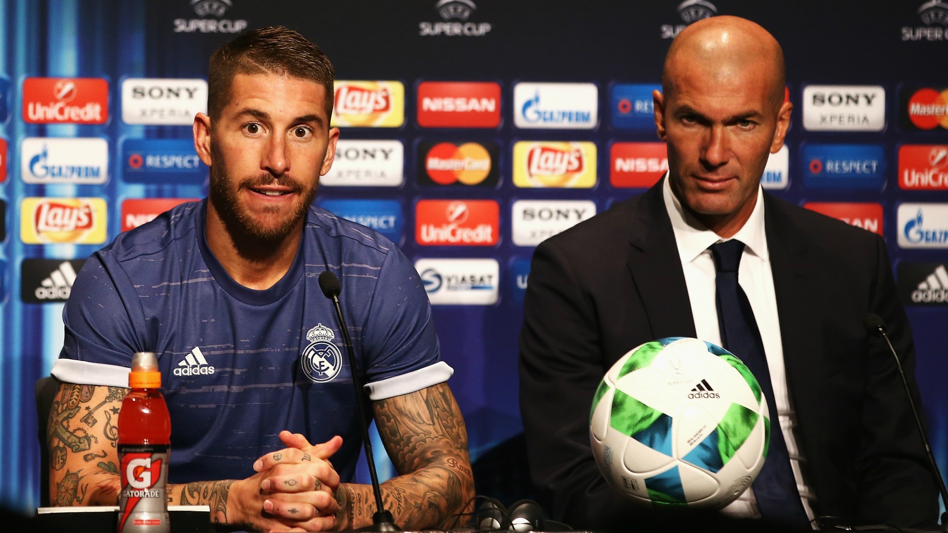 Sergio Ramos with Zinedine Zidane during a press conference. Goal