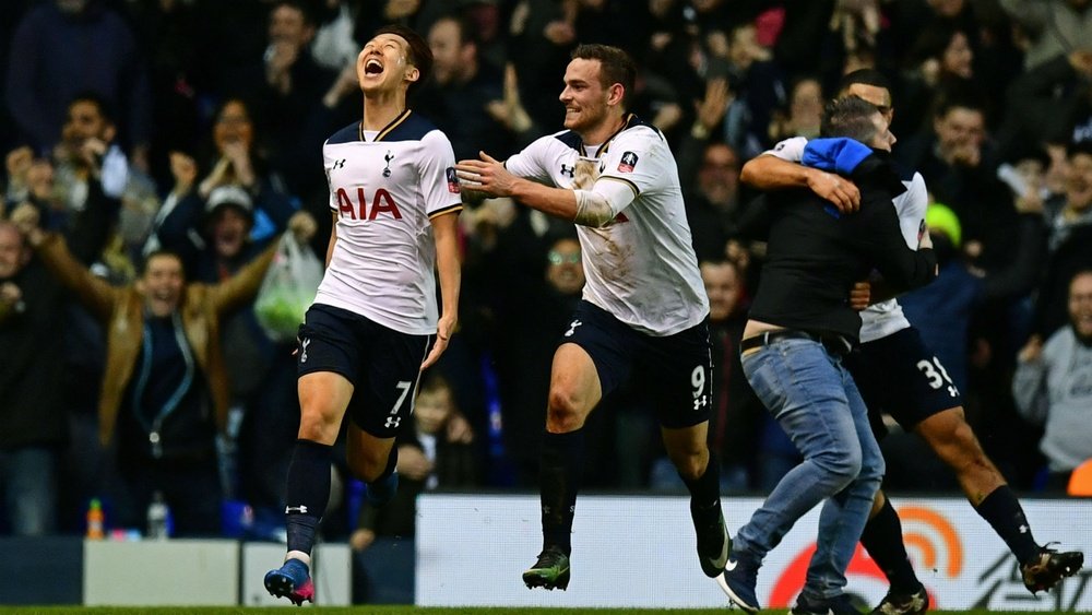 Son celebrating his game-winner. Goal