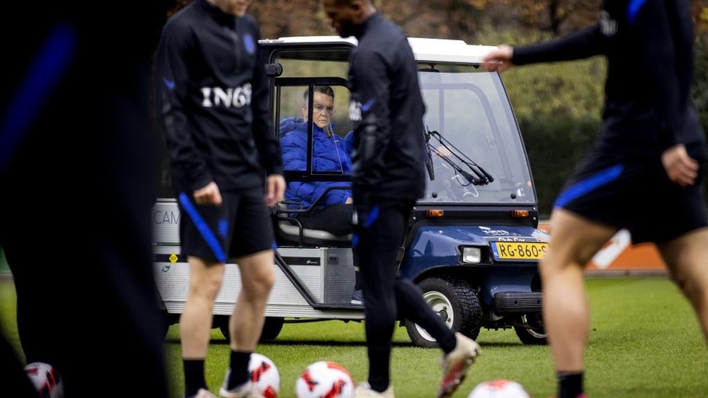 Van Gaal suffered a hip injury after falling off his bicycle. GOAL