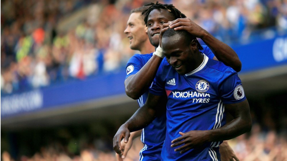 Victor Moses is congratulated as he scored for Chelsea. Goal