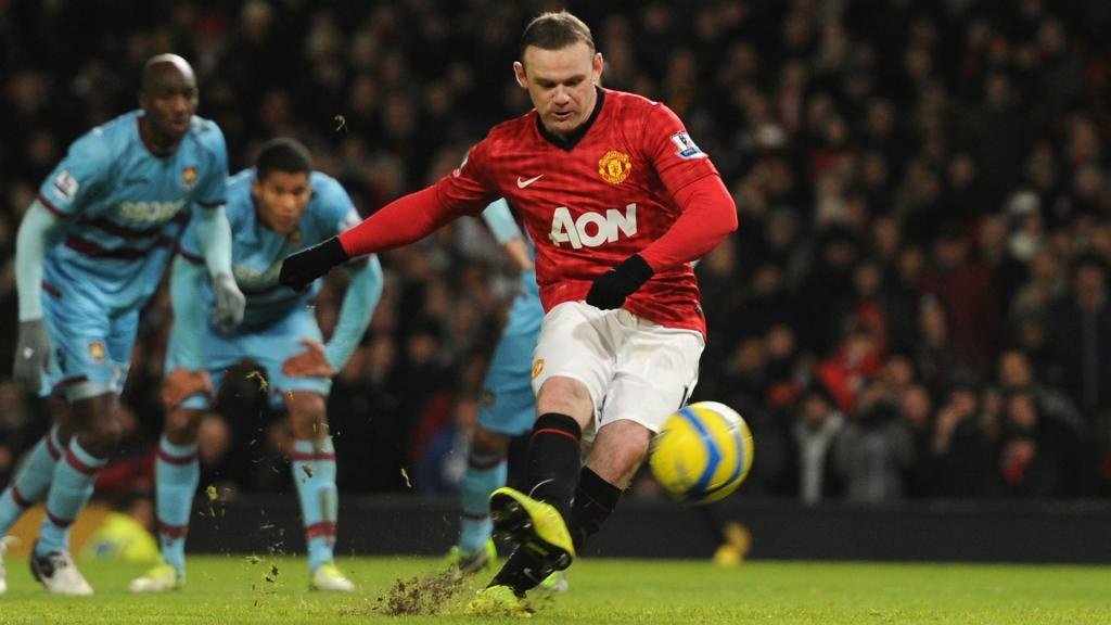 Wayne Rooney pictured scoring a penalty against West Ham United. GOAL